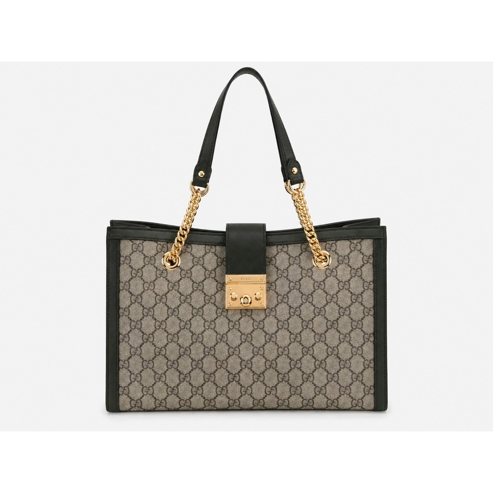GUCCI GG Supreme Monogram Medium Padlock Tote Green Bag Authentic with Packaging